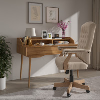 Flash Furniture 802-IV-GG Ivory Microfiber Classic Executive Swivel Office Chair with Driftwood Arms and Base